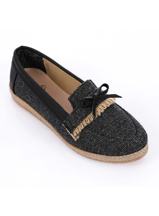 ICE CLUB Heather Black Textile Comfy Flat Shoes