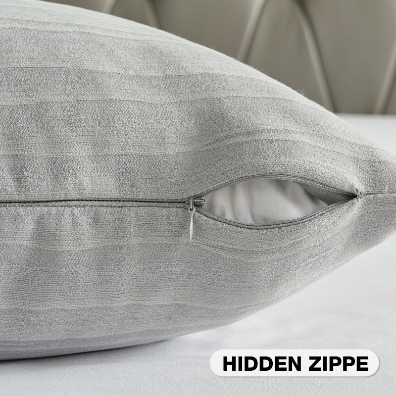 FUTEI Light Grey Chenille Decorative Throw Pillow Covers 18x18 Inch Set of 2,Soft Crushed Striped Texture Cushion Case,Modern Home Decor for Couch Bed Living Room - Image 3