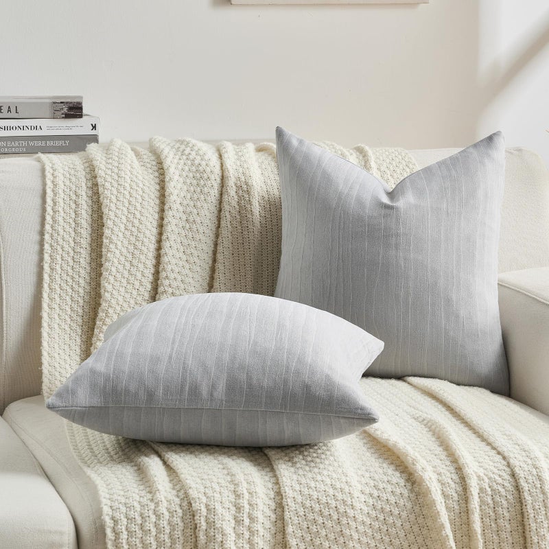 FUTEI Light Grey Chenille Decorative Throw Pillow Covers 18x18 Inch Set of 2,Soft Crushed Striped Texture Cushion Case,Modern Home Decor for Couch Bed Living Room - Image 5