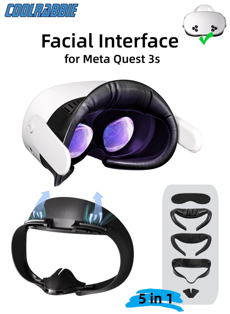 كول رابي غطاء وسادة الوجه وواجهة الوجه لملحقات الواقع الافتراضي Meta/Oculus Quest 3s، وسادة بديلة لواجهة الوجه مصنوعة من إسفنج جلدي ناعم وقطن حريري بارد، تصميم مقاوم للعرق يسمح بتهوية جيدة، لا يناسب Quest 3 - Image 1
