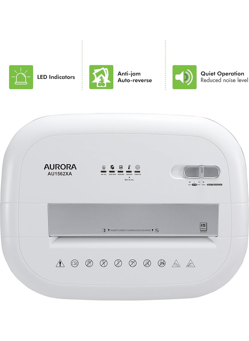 AURORA Aurora Heavy Duty AntiJam 15Sheet Crosscut Shredder60 Min Run Time 6Gallon Pullout Basket White  - Image 5