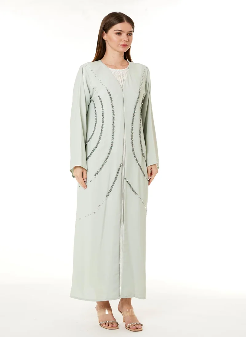 Moistreet Light Green Indonesian Crepe Hand Embellished Abaya