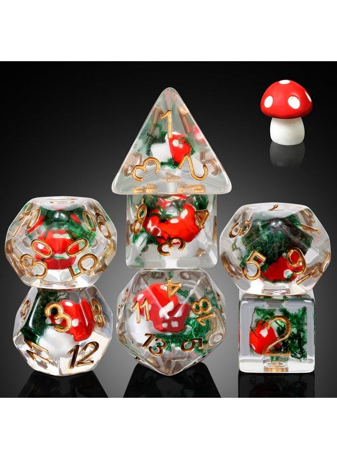 DNDND Mushroom Dice Set D&D, DNDND 7PCS Resin D&D Dice Set with Gift Velvet Bag for Dungeons and Dragons Role Playing Games and Tabletop Games（Red Mushroom - Image 1