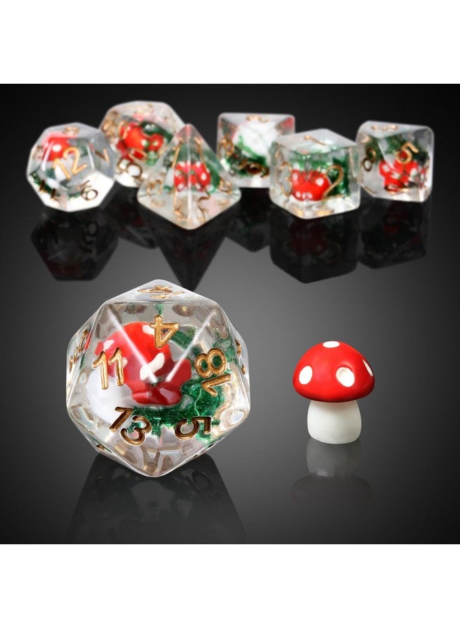 DNDND Mushroom Dice Set D&D, DNDND 7PCS Resin D&D Dice Set with Gift Velvet Bag for Dungeons and Dragons Role Playing Games and Tabletop Games（Red Mushroom - Image 2