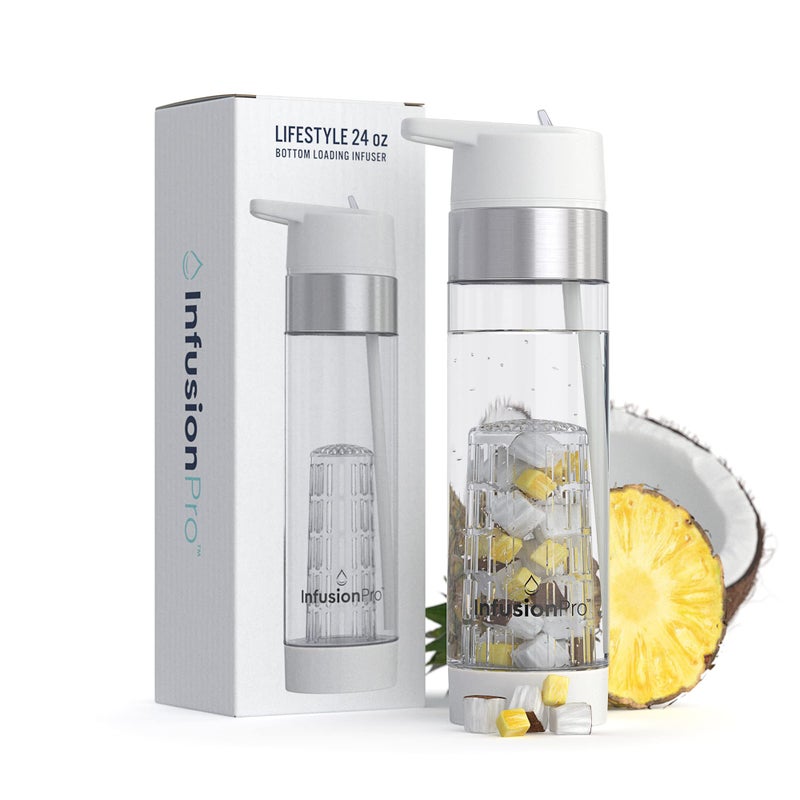 Infusion Pro Infusion Pro Fruit Infuser Water Bottle with Straw Lid 24 oz : Flip-Up Water Bottle Straw : Insulated Sleeve & Fruit Infusion Water eBook : Bottom Loading Water Infuser for More Flavor - Cloud  - Image 1
