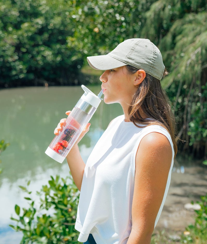 Infusion Pro Infusion Pro Fruit Infuser Water Bottle with Straw Lid 24 oz : Flip-Up Water Bottle Straw : Insulated Sleeve & Fruit Infusion Water eBook : Bottom Loading Water Infuser for More Flavor - Cloud  - Image 5