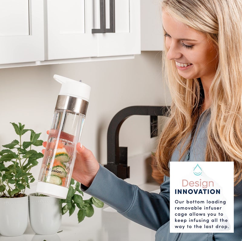 Infusion Pro Infusion Pro Fruit Infuser Water Bottle with Straw Lid 24 oz : Flip-Up Water Bottle Straw : Insulated Sleeve & Fruit Infusion Water eBook : Bottom Loading Water Infuser for More Flavor - Cloud  - Image 4
