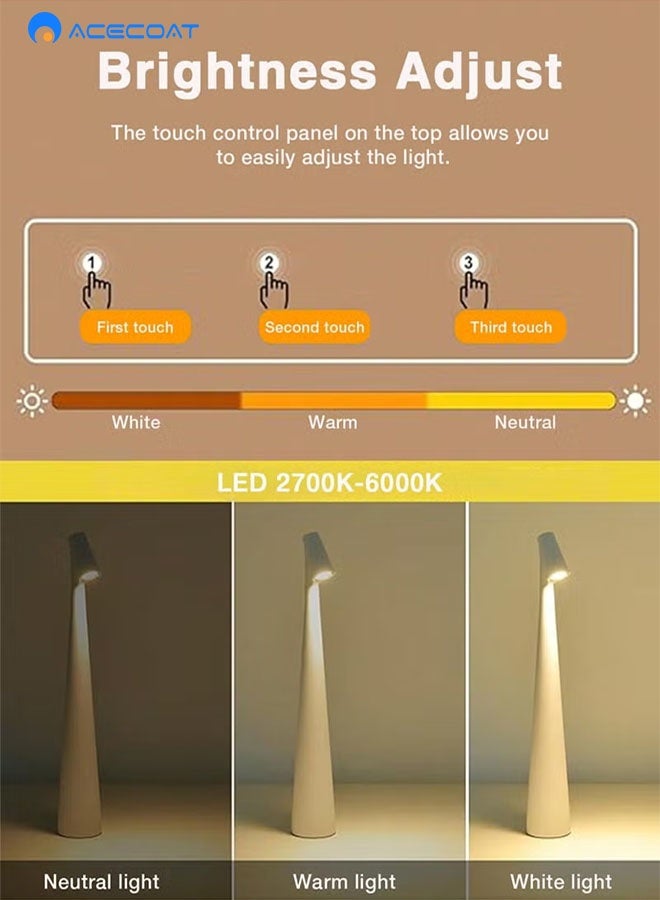 ACECOAT Touch Control Led Table Lamp – Rechargeable & Cordless With 3-Color Dimmable Light, Matte Plastic Shade, Usb Charging – Modern Portable Downlight For Bedroom, Dining Table, Office, And Reading – Elegant Gift For Home Decor - Image 3