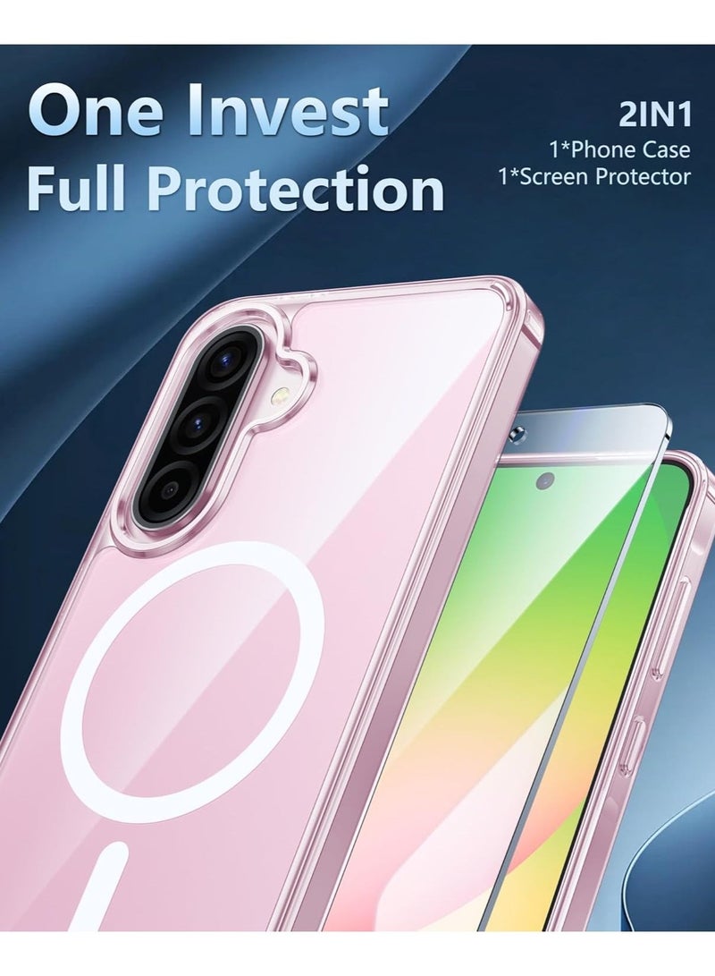 ELTRAZONE 2-in-1 Samsung Galaxy A56 5G Case with MagSafe Compatibility – Shockproof Transparent Cover with Anti-Yellowing Clear Back and Built-in Magnetic Ring – Includes Tempered Glass Screen Protector – Slim Fit for Samsung A56 2025  - Image 2
