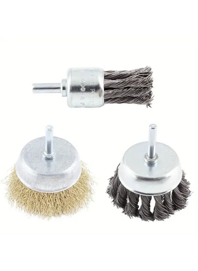 3pcs 3 Inch Carbon Steel Knotted Cup Wire Wheel Brush Set Rust Removal Tool - Image 1