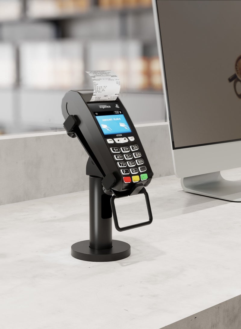 Skill Tech Skilltech SH 006PS Universal Swivel & Tilt Credit Card Terminal POS Stand | Adjustable Holder 70–110mm | ±45° Tilt, 360° Swivel | Cable Management | Black - Image 2
