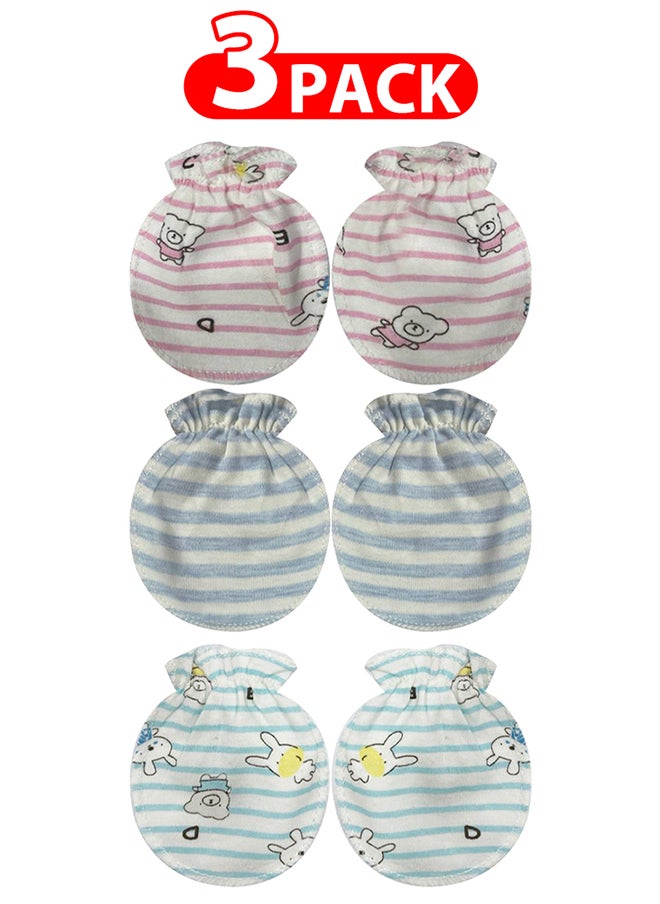 MARGOUN 3 Packs Newborn Baby Mittens Anti Scratch Baby Mittens No Scratch Mittens Baby Gloves for 0-6 Months Boys Girls Multicolour  - Image 1