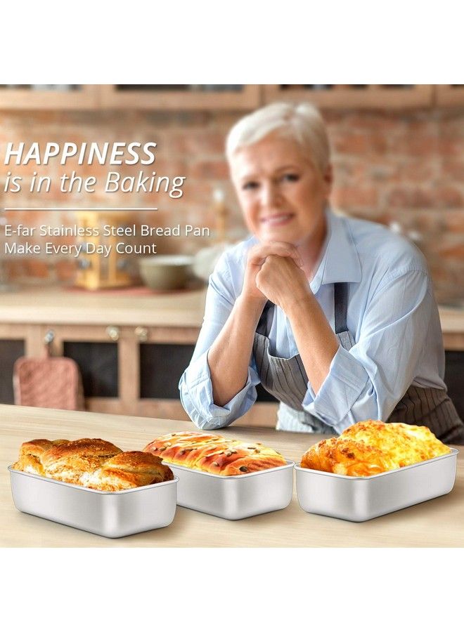 E-far قالب خبز لصنع الخبز 9 × 5 بوصة من الفولاذ المقاوم للصدأ، قوالب خبز معدنية لصنع الخبز، لحم الخبز، كعك، براونيز، صحية وغير سامة، سهلة الإخراج وآمنة في غسالة الصحون، مجموعة من 3 - Image 5