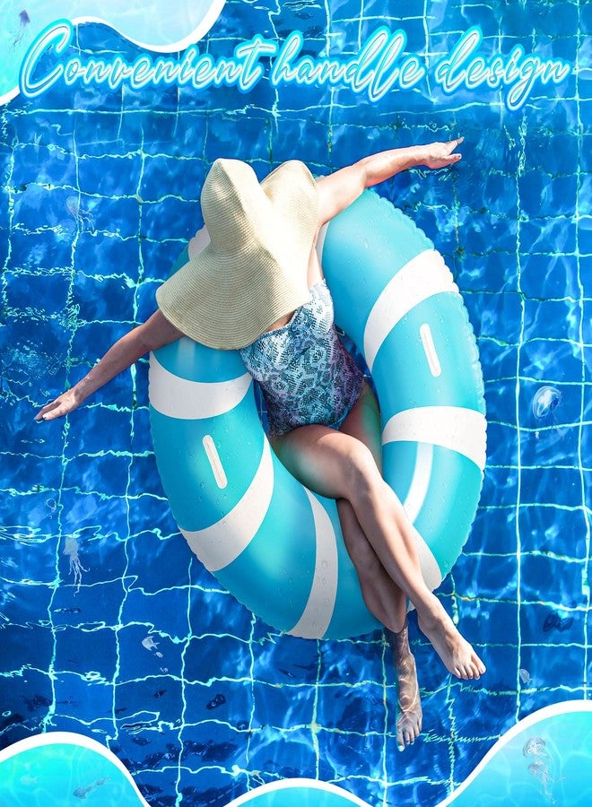WinnerWhy 1 Pcs Jumbo Blue Swim Ring with Handles 47.24 Inches Inflatable Pool Float Tube Classic Striped Inflatable Swimming Pool Ring for Adults Summer Pool Lounger Rafts Beach Party Supplies - Image 5