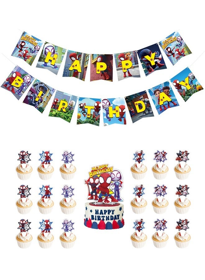 مجموعة لافتات عيد ميلاد الرجل العنكبوت ، أغطية كعكة الكرتون ، مجموعة مستلزمات حفلات عيد الميلاد - Image 1