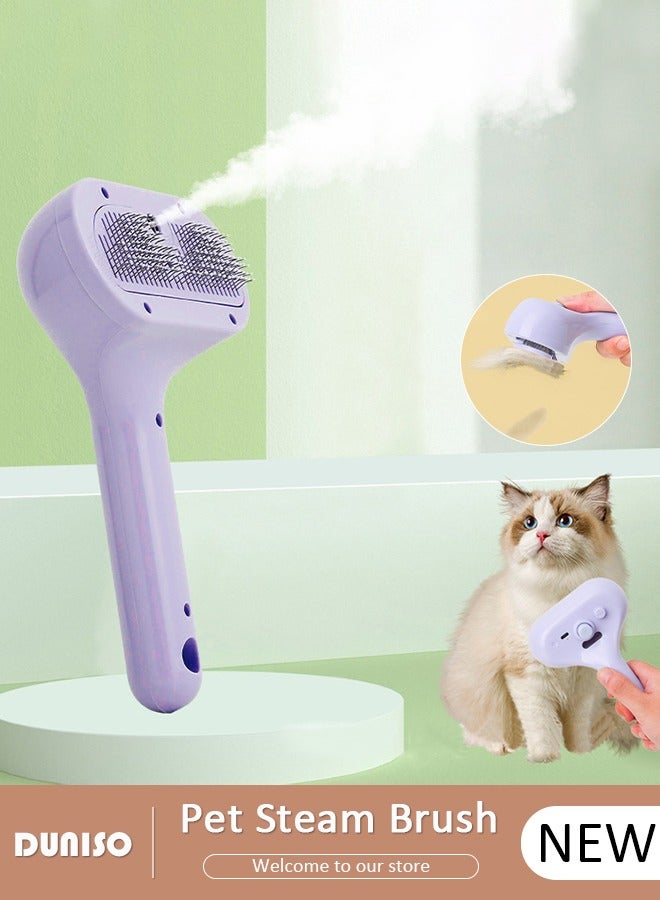 DUNISO Pet Steam Brush, 3 In 1 Cat Steamy Brush with Water Tank and Release Button, Multifunction Rechargeable Self-Cleaning Spray Cat Brush For Shedding, Dog Steam Brush, Pet Hair Cleaning Removal Brush For Cat Dog - Image 1