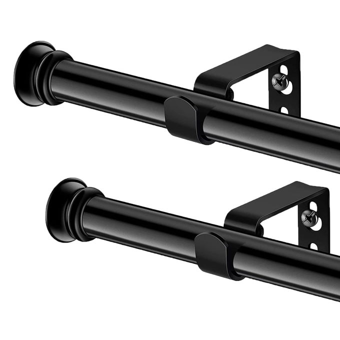 CURTAIN RODS 2 PACK 58 INCH BLACK CURTAIN RODS FOR WINDOWS 30 TO 116 INCH WITH BRACKETS EASY TO INSTALL FOR BEDROOM LIVING ROOM KITCHEN
