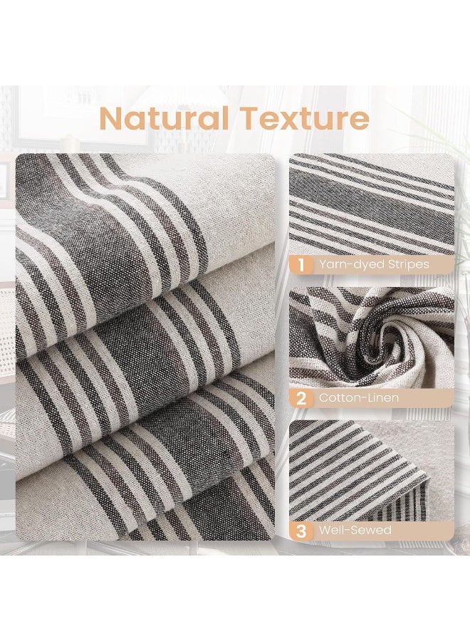 ColorBird Farmhouse Semi-Blackout Window Curtains 2 Panels Yarn-Dyed Striped Cotton Linen Darkening Curtains with Tassel Rod Pocket Window Drapes for Dining Living Bedroom (59" W x 63" L, Coffee) - Image 3