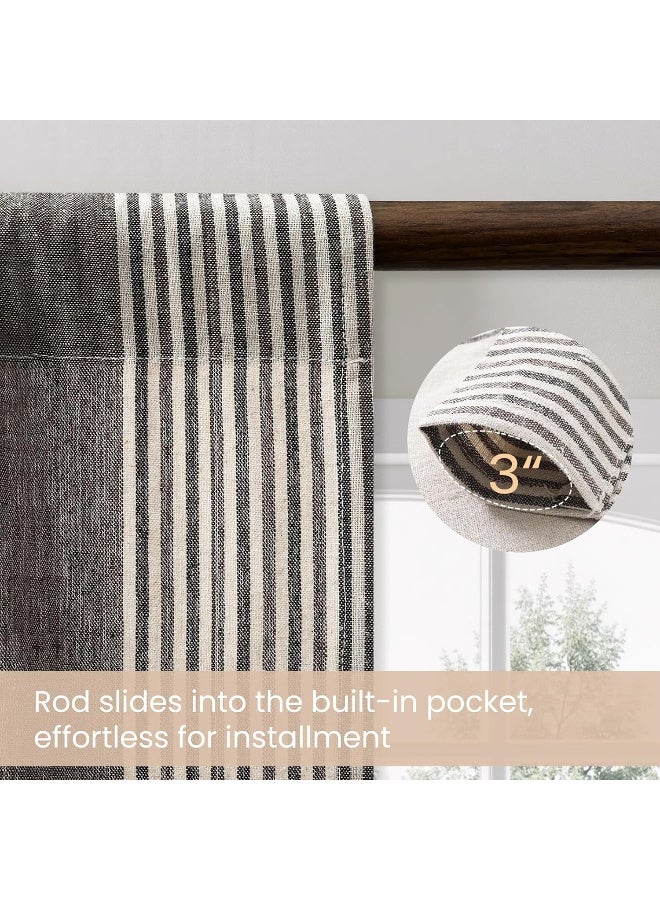 ColorBird Farmhouse Semi-Blackout Window Curtains 2 Panels Yarn-Dyed Striped Cotton Linen Darkening Curtains with Tassel Rod Pocket Window Drapes for Dining Living Bedroom (59" W x 63" L, Coffee) - Image 4
