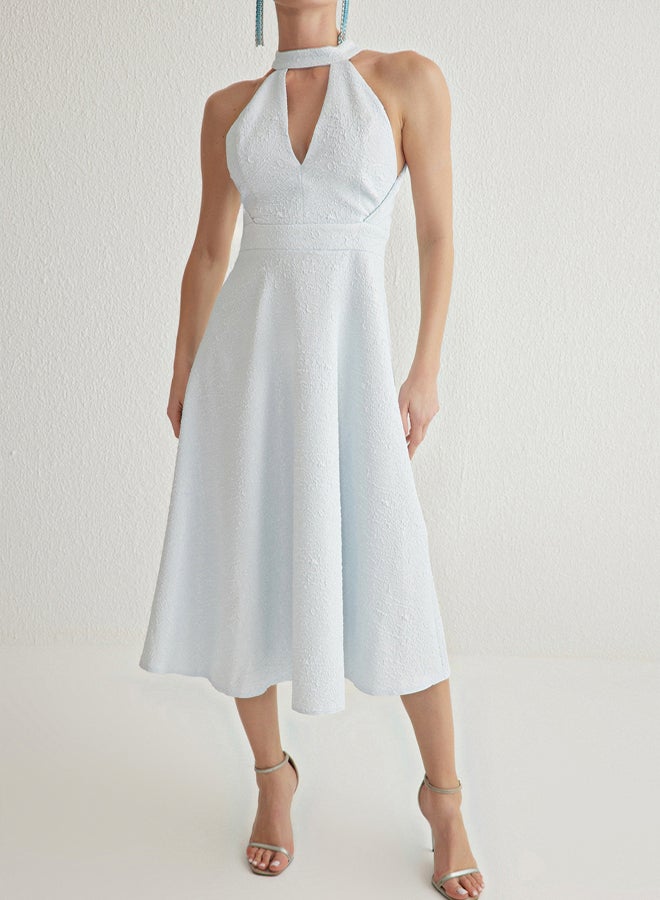 trendyol Light Blue A-Line Glittery Woven Elegant Evening Prom Dress - Image 3