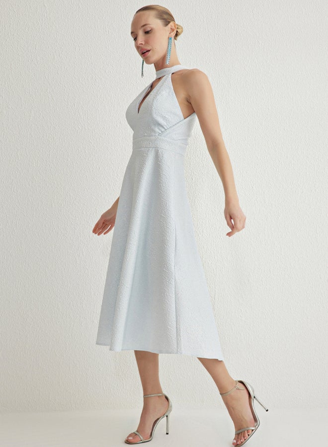 trendyol Light Blue A-Line Glittery Woven Elegant Evening Prom Dress - Image 1