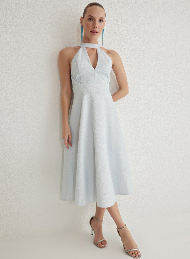 trendyol Light Blue A-Line Glittery Woven Elegant Evening Prom Dress - Image 2