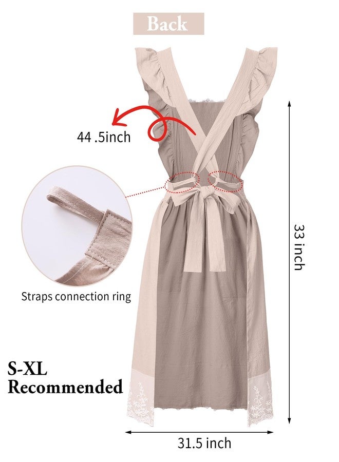 Zulzifs Vintage Aprons for Women - Cute Pinafore Cooking Apron Dress with Pockets for Kitchen Baking Gardening Painting (Beige) - Image 4