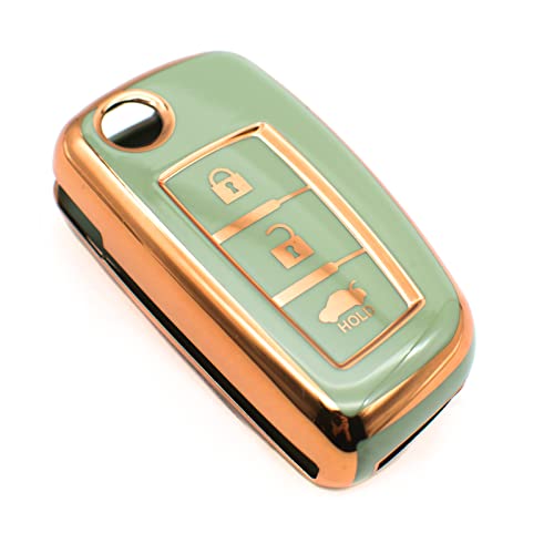 FEYOUN Key Fob Cover Compatible with Nissan Rogue Rogue Select Rogue Sport Flip 3 Buttons TPU Remote Keyless Key Fob Case Protection Shell Accessories Green - Image 1