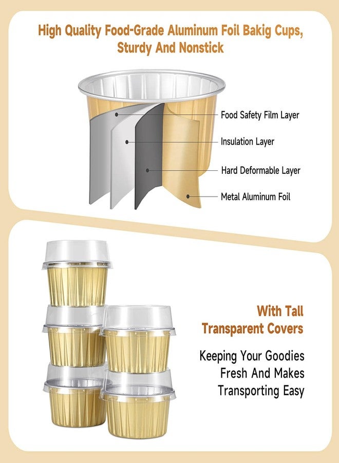 Eoonfirst 50pcs Mini Disposable Foil Ramekins with Lids 5oz, Aluminum Foil Round Cupcake Liners Muffin Cups, Baking Cups Muffin Pans (Gold) - Image 3