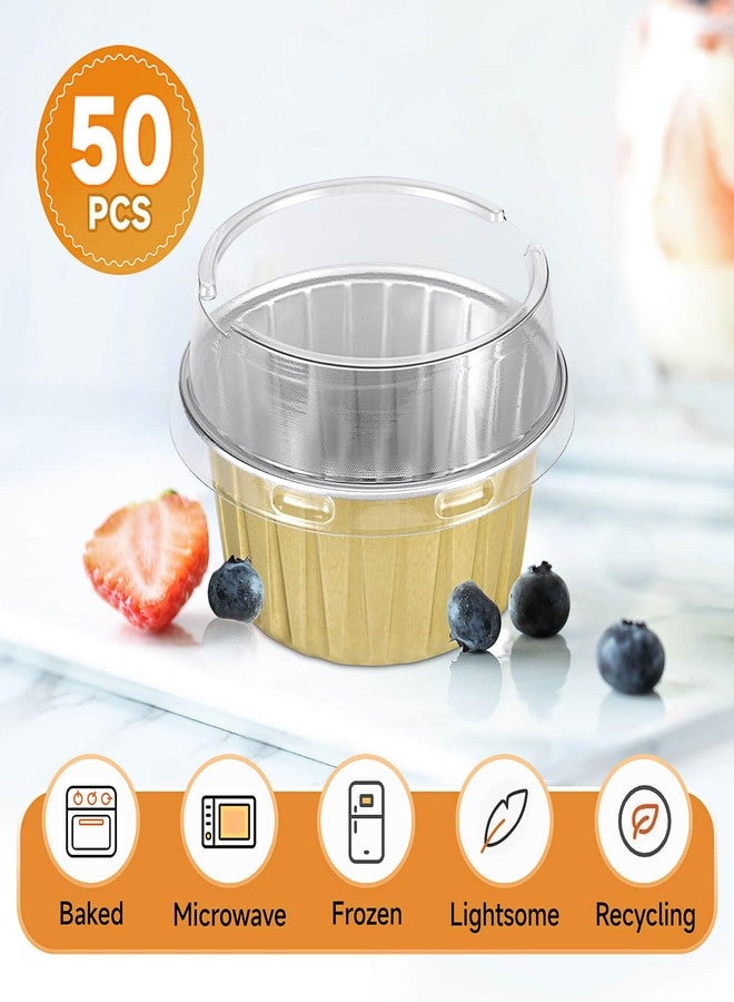 Eoonfirst 50pcs Mini Disposable Foil Ramekins with Lids 5oz, Aluminum Foil Round Cupcake Liners Muffin Cups, Baking Cups Muffin Pans (Gold) - Image 4