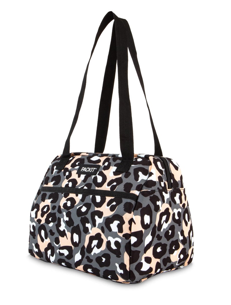 PackIt Freezable Hampton Lunch Bag Wild Leopard Gray Built with EcoFreeze Technology Collapsible Reusable Zip Closure with Front Pocket and Shoulder Straps Perfect for Tweens and Adults