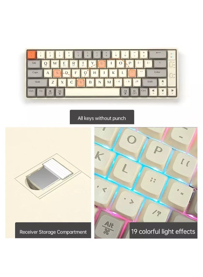 LANGTU GK65 3-Mode Wireless, Bluetooth, Wired RGB Gaming Mechanical Keyboard, Hot-Swappable Orange Quiet Linear Switch W/Hot-Swap Free-Mod Pcb Socket - Image 5