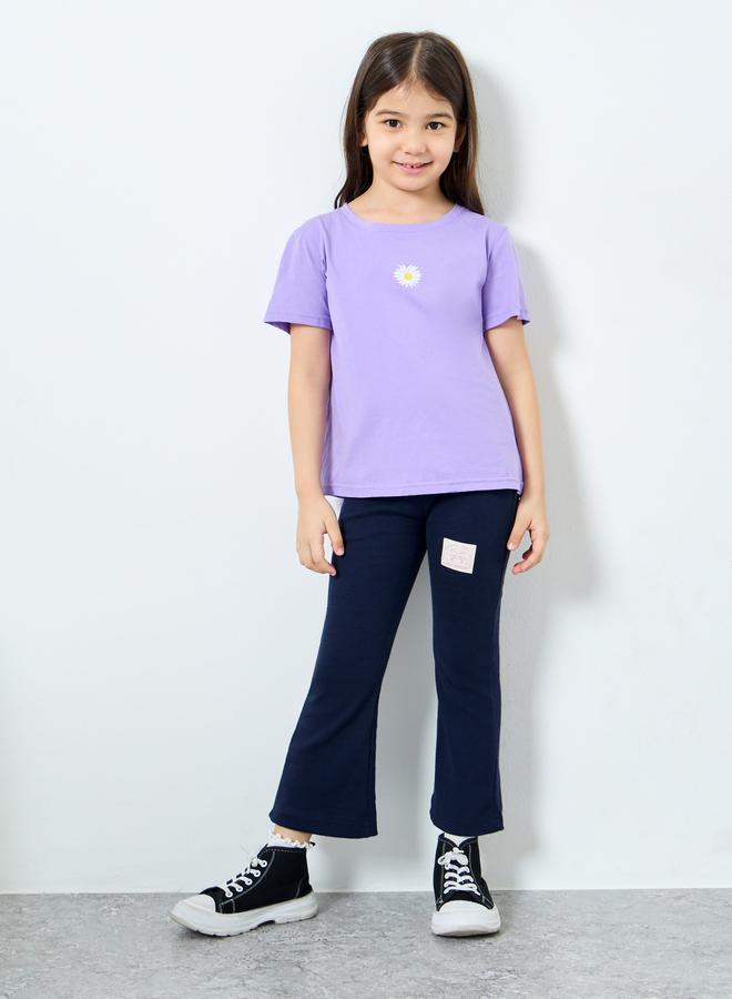 Styli Girls Navy Ribbed Flared Leggings with Badge - Image 2