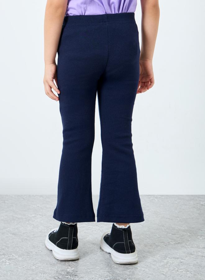 Styli Girls Navy Ribbed Flared Leggings with Badge - Image 4
