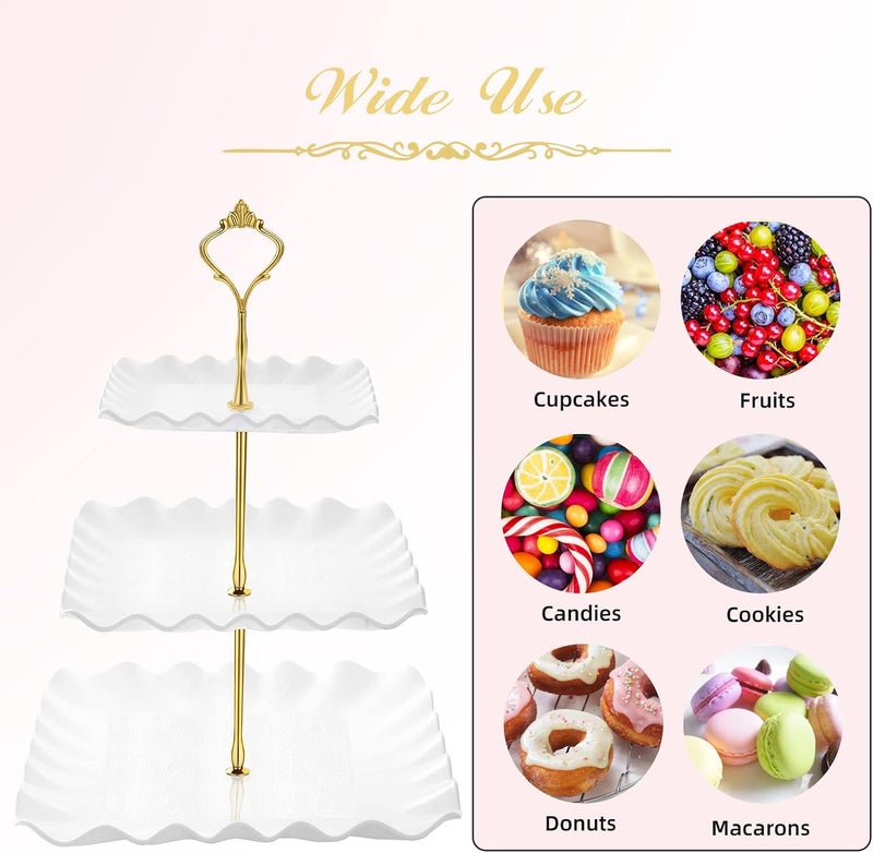 DAFURIET Dessert Cupcake Stand, 3 Tier Cup Cake Holder Tower for Tea Party/Birthday/Wedding, Plastic Tiered Serving Tray with Metal Rod, White - Image 5
