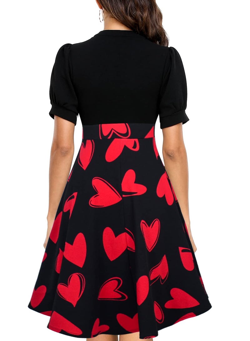 Mokayee Valentines Dress for Women Short Puff Sleeve Summer Vintage Knee Length Modest Teacher Business Professional Work Dresses XL - Image 2