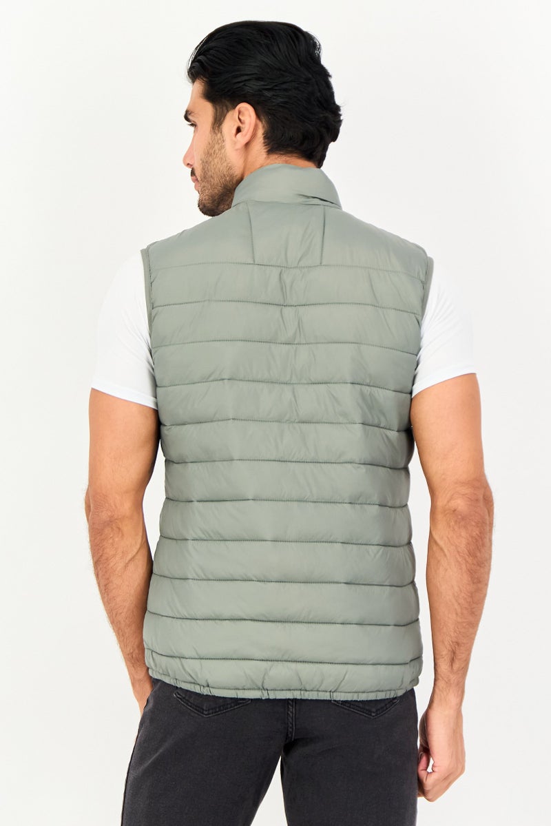 Celio Men Quilted Puffer Vest Jacket, Green - Image 2