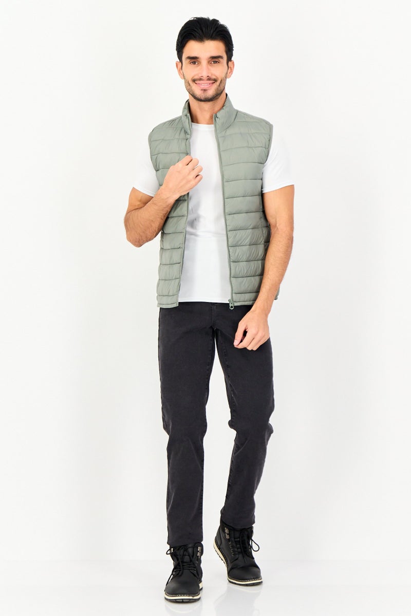 Celio Men Quilted Puffer Vest Jacket, Green - Image 3