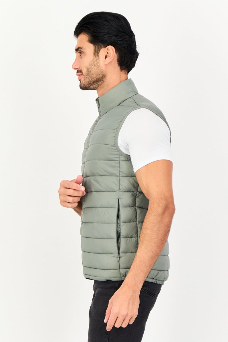 Celio Men Quilted Puffer Vest Jacket, Green - Image 4