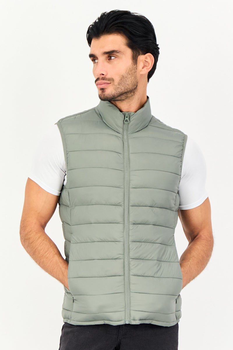 Celio Men Quilted Puffer Vest Jacket, Green - Image 1