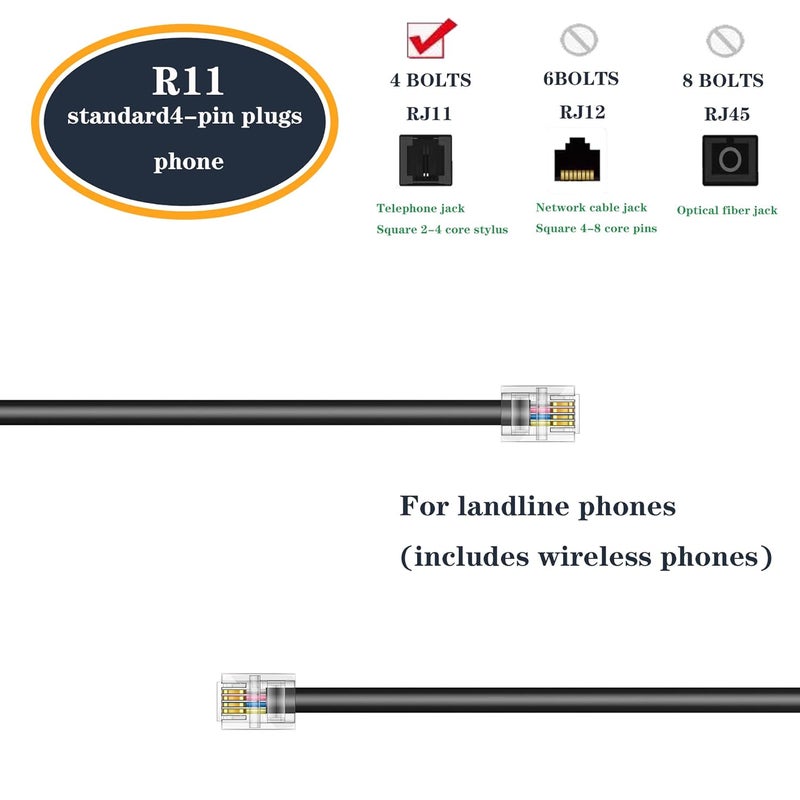 Ubramac Telephone Extension Cord Phone Cable Line Wire, with Standard RJ11 Plug (15FT-Black) - Image 2