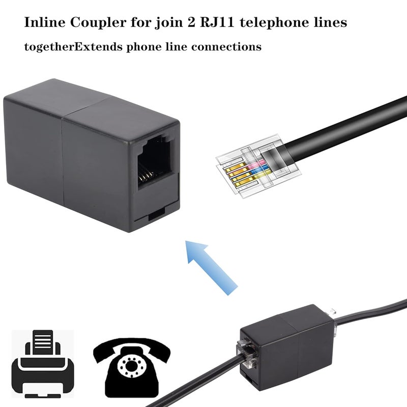 Ubramac Telephone Extension Cord Phone Cable Line Wire, with Standard RJ11 Plug (15FT-Black) - Image 4