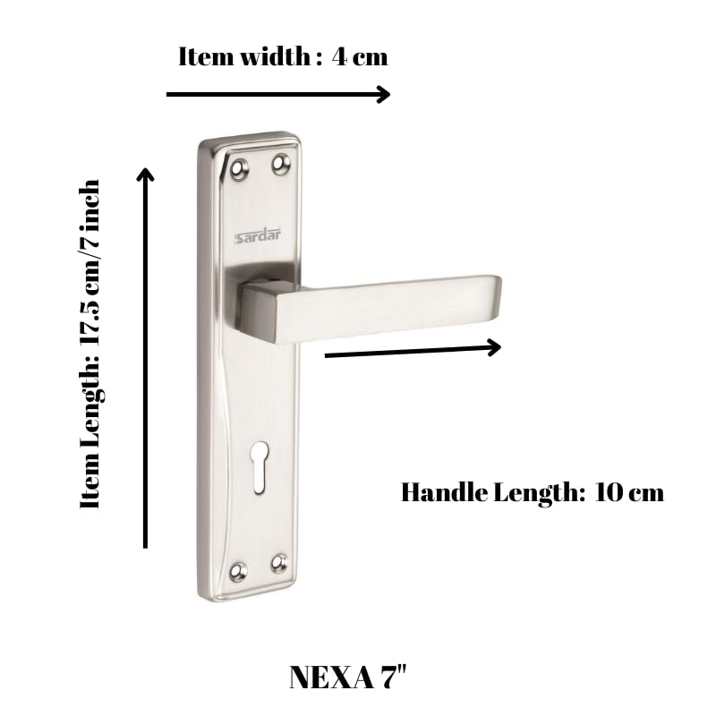 SARDAR Nexus SS 7 Inch Iron Handle Set|2 Keys | 6 Lever Single Turn Lock Set| Handle Set for Door, Bathroom, Bedroom, Living Room| (SS), Silver - Image 2