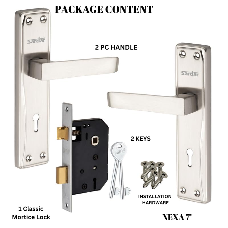 SARDAR Nexus SS 7 Inch Iron Handle Set|2 Keys | 6 Lever Single Turn Lock Set| Handle Set for Door, Bathroom, Bedroom, Living Room| (SS), Silver - Image 3