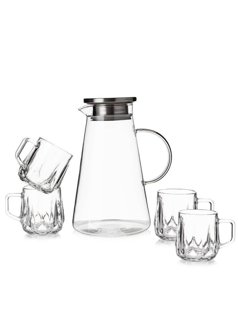 Dania Glass Drinks Set 1.5 Liter Jug With 4 Cups 300 Ml 