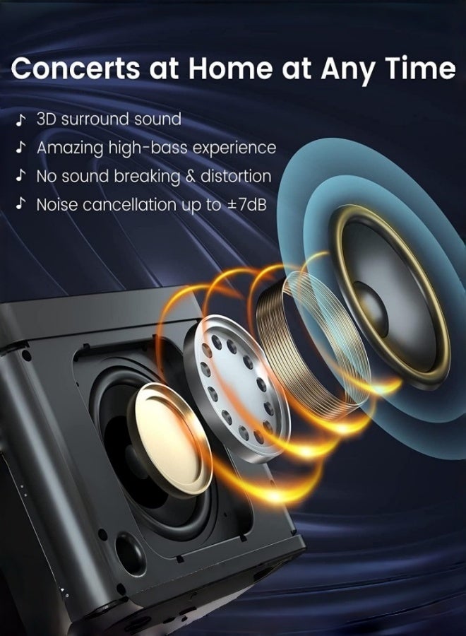 مكبر صوت كاريوكي لاسلكي بتقنية بلوتوث مع ميكروفونين لاسلكيين، نظام غناء صغير للمنزل والحفلات والنزهات، نظام كاريوكي ثنائي - Image 2