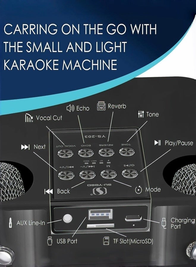 مكبر صوت كاريوكي لاسلكي بتقنية بلوتوث مع ميكروفونين لاسلكيين، نظام غناء صغير للمنزل والحفلات والنزهات، نظام كاريوكي ثنائي - Image 3