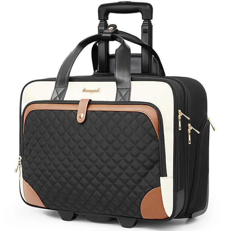 Arcoyard Rolling Laptop Bag Rolling Briefcase for Women with Waterproof Pocket 16 Inch Computer Bag Underseat Carry On Luggage with Wheels for Work Travel Business Lightweight Beige Brown - Image 2