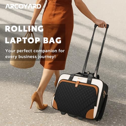 Arcoyard Rolling Laptop Bag Rolling Briefcase for Women with Waterproof Pocket 16 Inch Computer Bag Underseat Carry On Luggage with Wheels for Work Travel Business Lightweight Beige Brown - Image 3