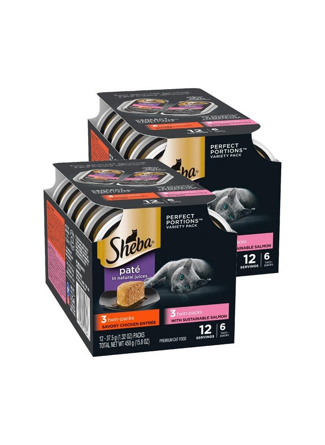 Sheba Sheba Perfect Portions Wet Cat Food Pate Savory Chicken Entree and With Sustainable Salmon Variety Pack, 2.6 oz., Twin-Pack Trays (6 Count, 12 Servings) (Pack of 2)  - Image 1